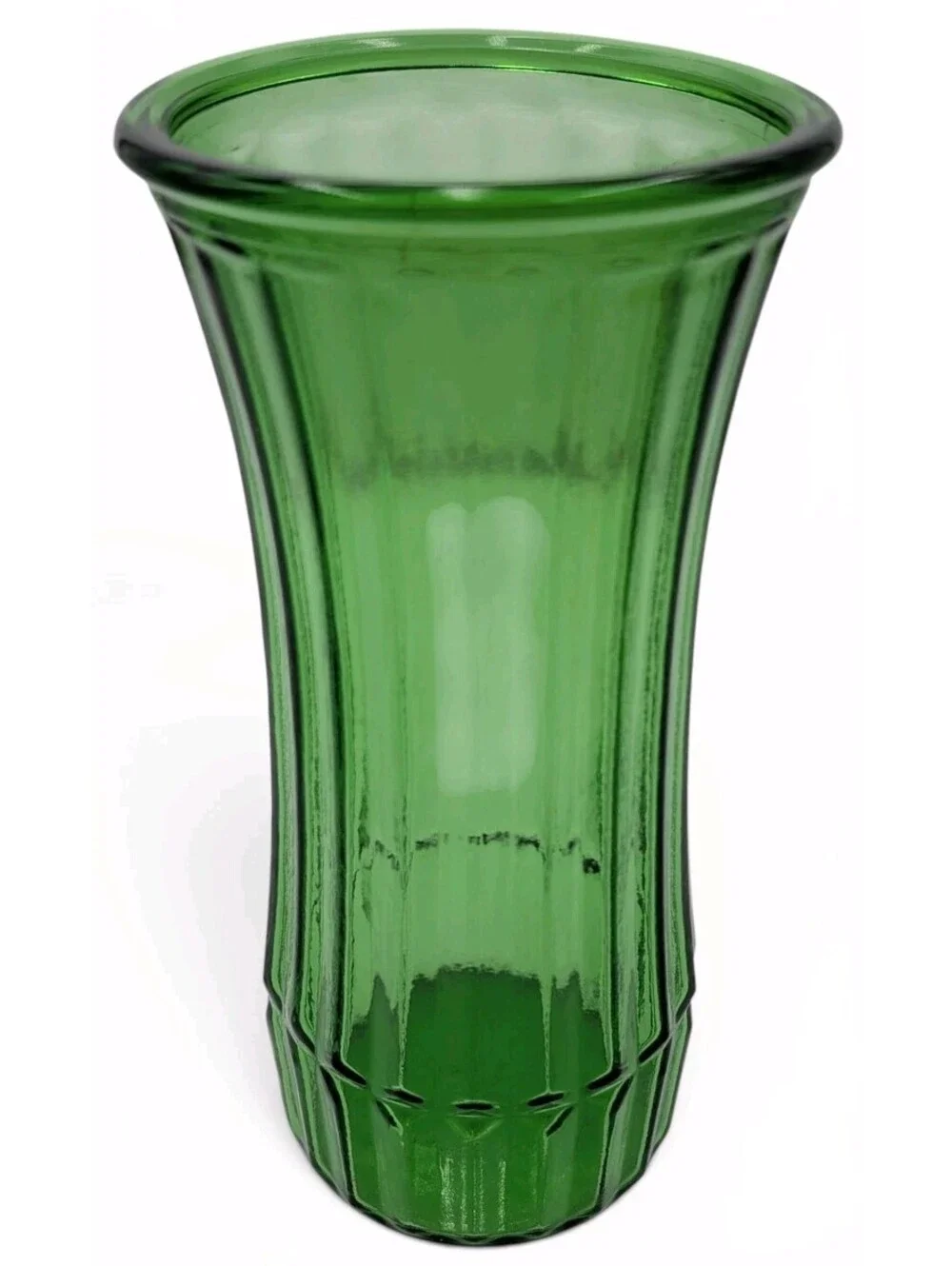Vintage Hoosier Glass Emerald Green Ribbed Vase 10